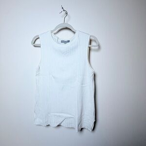 Marled White Ribbed Tank Top